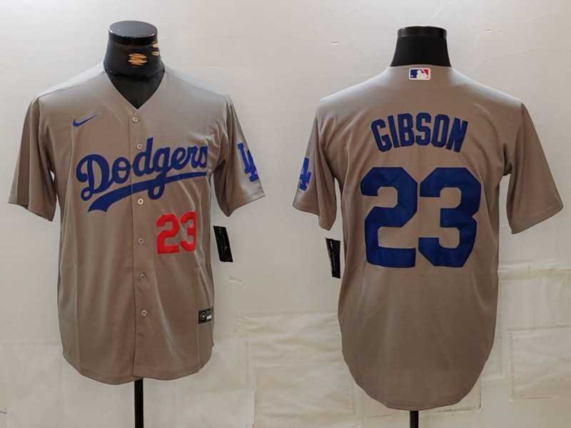 Men%27s Los Angeles Dodgers #23 Kirk Gibson Number Grey Cool Base Stitched Jersey->los angeles dodgers->MLB Jersey